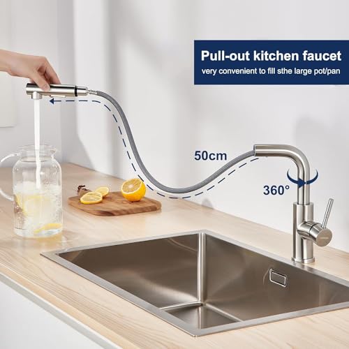 Lonheo Wasserhahn Küche Ausziehbar, Hochdruck Küchenarmatur mit Brause Ausziehbar, Edelstahl Mischbatterie Küche Spültischarmatur mit 2 Wasserstahlarten Geschirrbrause