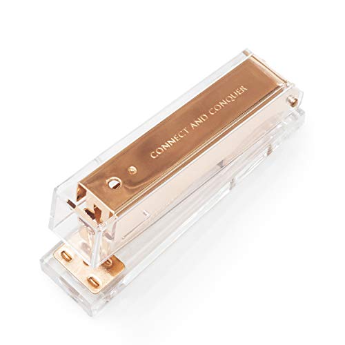 Mesmos Rose Gold Stapler Large, Engraved with 'Connect and Conquer'. Cute & Fancy Office Desk Supplies for Women. Pretty Cubicle Decor, Home Desk, Stationary Accessories and Aesthetic School Supplies