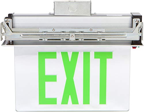 Image of Morris Products LED Exit Sign - Recessed Mount Edge - Green on Clear Panel, White Housing - Compact, Low-Profile Design - Double Sided Legend - Energy Efficient, High Output - 1 Count