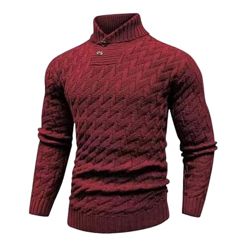 Men Dressy Cable Knit Sweater Mock Neck Button Pullover Chunky Ribbed Edge Classic Winter Crewneck Casual Top2