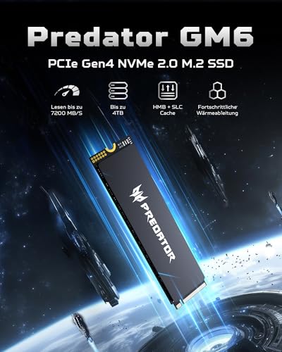 acer Predator GM6 1TB M.2 NVMe SSD PCIe 4.0 - Lesegeschwindigkeit bis zu 7200 MB/s - Professionelle Interne Festplatte - Gaming Speicher Kompatibel mit PC, Laptop & PS5 – Bild 3