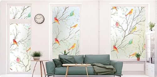 Image of SIA VENDORS Privacy Decorative Stained Glass Window Decal Tint Film, Adhesive Static Cling Sun Blocking Stickers, Door Covering for Home (24IN' x 20FT', Bird Film)