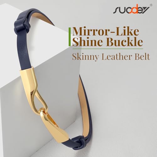 SUOSDEY Skinny Leather Belt with Gold Buckle, Thin Waist Belt for Dresses Jeans Coats Adjustable Belt, 0.43” width2