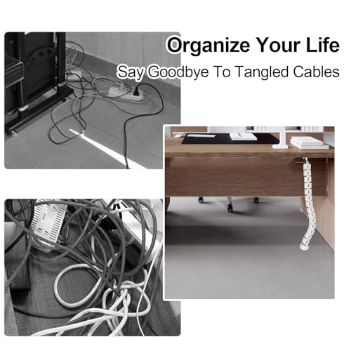 Organizador Flexible de Cables 30in, Canaleta Modular 360° para Gestión de Cables Bajo Escritorio para Oficina o Gaming (Blanco) miniatura 3