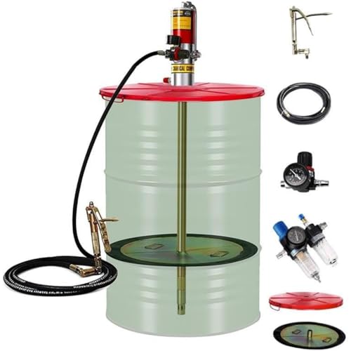 Bomba de grasa neumática para bidones de 55 galones, bomba de grasa neumática con tubo de 16 pies, tapa para bidón, placa seguidora, pistola de engrase, bomba de grasa portátil
