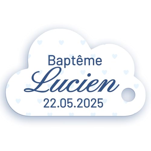 Lot d'étiquettes personnalisées nuage, thème baptême, naissance, communion, babyshower, prénom date, bleu rose, typographie au choix, étiquettes...