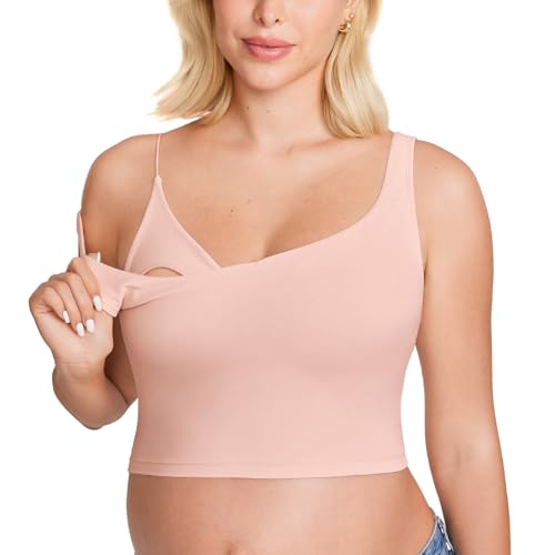 Image of MOMANDA Women's Nursing Bras Longline Sports Breastfeeding V Neck Sleeveless Crop Tank Top with Built in Bra
