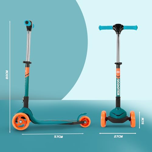Image of AMAZON BRAND JAM & HONEY 3 Wheel Kids Scooter with RGB Light-UP Wheels,Foldable Design & Height Adjustment-BIS Certified-Indoor & Outdoor USE,Blue /Orange (UP to 20 KG)