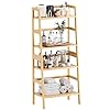 Hitnet 4 tier ladder shelf bamboo bookshelf bathroom storage rack floor standing open shelving unit space saving home office bookcase natural  urban country home decor