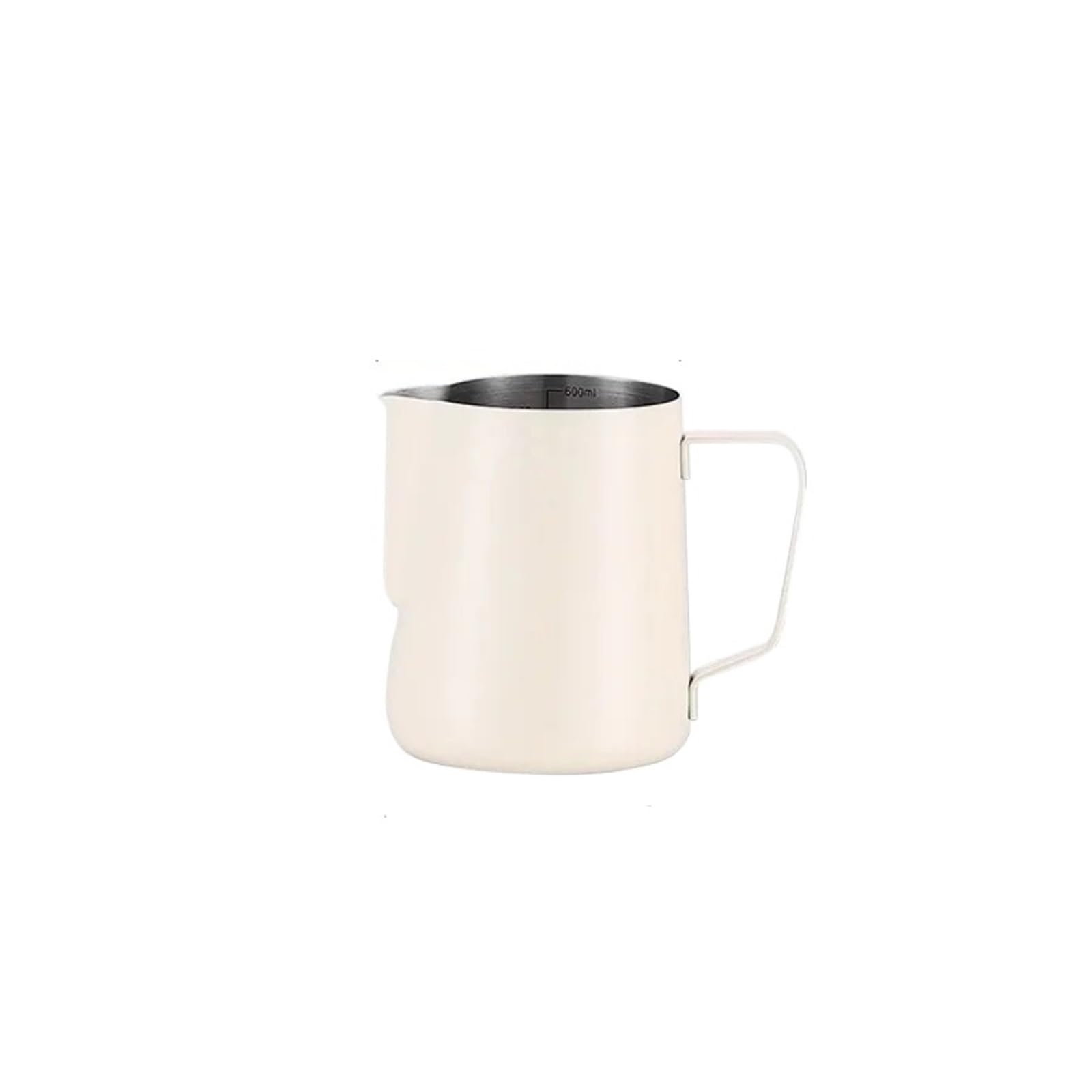 LINYpA66 Stainless Steel Milk Pitcher 350/600ML Coffee Milk Frothing Pitcher Jug 304 Stainless Steel Precise Scale Barista Professional Cafe(350ML Beige)