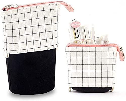 LEUYUAN Télescopique Crayon étui Support, Toile Fermeture à Glissière Pen Pouch Petite Trousse à Maquillage Mignon avec Poche Intérieure Cover