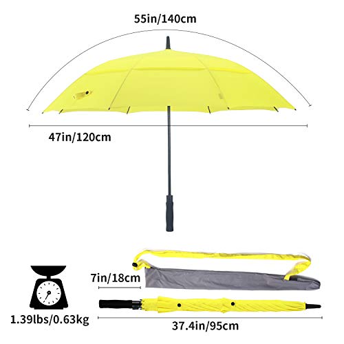 Rumbrella Golf Umbrella Windproof Double Canopy Uv Umbrella Upf 50+ Auto Open 55In, Bright Yellow #TOP6