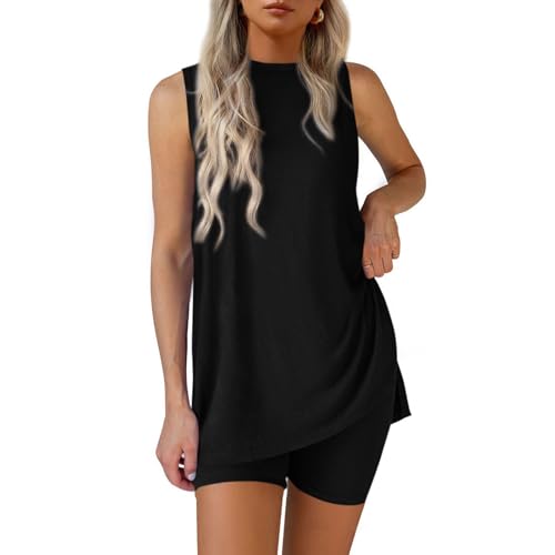 Women's Two Piece Lounge Set Summer Casual Oversized Tanks/Tshirts Biker Shorts Pajamas Set Comfy Soft 2 Piece Outfits