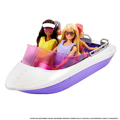 Barbie Coffret Le Pouvoir des Sirènes avec 2 Poupées Malibu Et Brooklyn 1 Bateau À Fond 45 7 Cm 4 Sièges Et Accessoires Jouet Enfant A Partir De HJK58 - vue 3