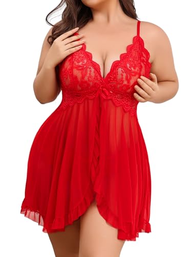Image of Avidlove Plus Size Lingerie for Women Sexy Lingerie Dress Lace Babydoll Lingerie V-Neck Open Front Strap Nightdress