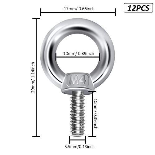 QIMEI-SHOP Eye Bolts M4 304 Stainless Steel Lifting Ring Eye Bolts Male Thread Screw for Fasteners Lifting Equipment 12 Pcs - Image 4