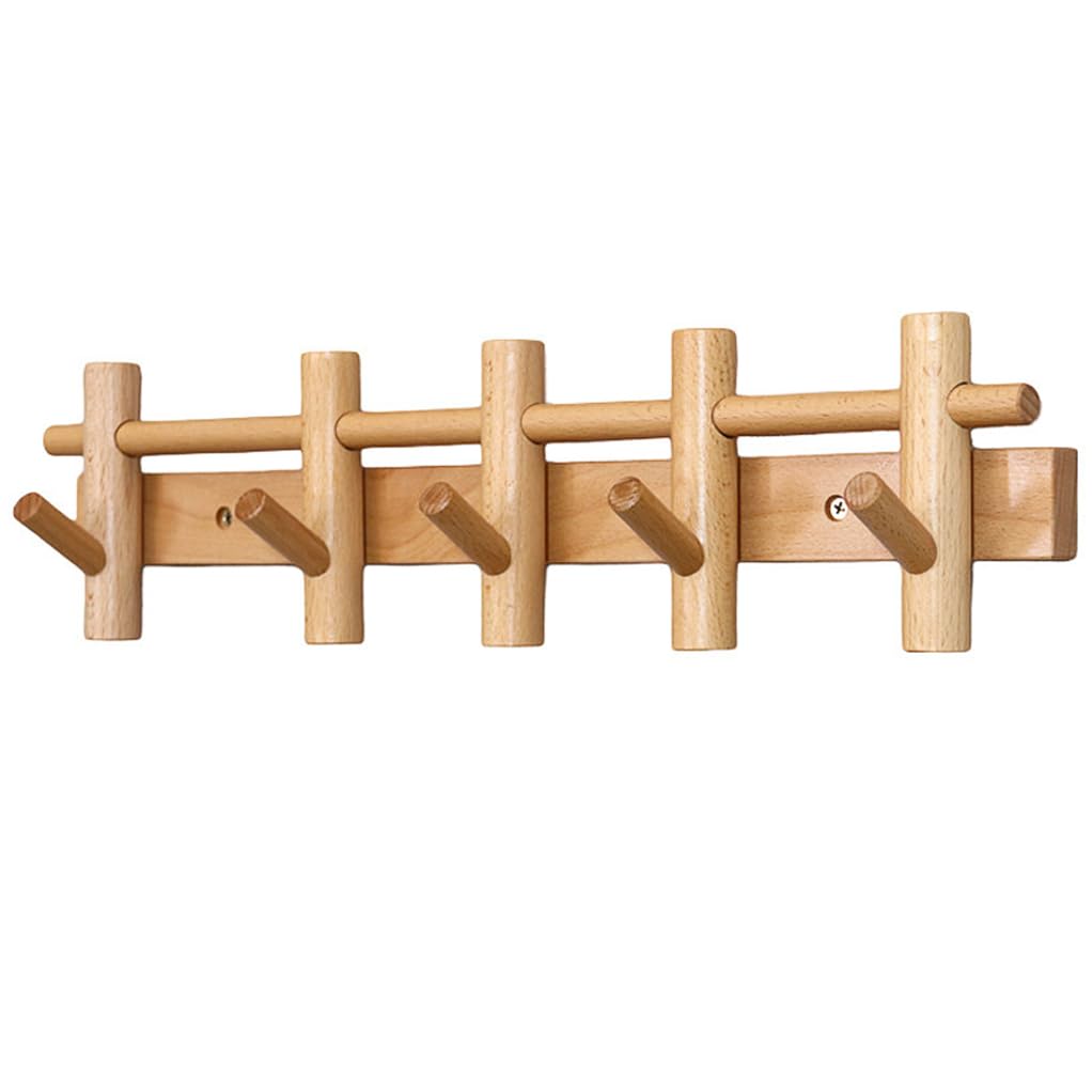 ZHOUXIAO Wood Coat Rack with Sliding Hooks Wall Mount Decoration 7hook