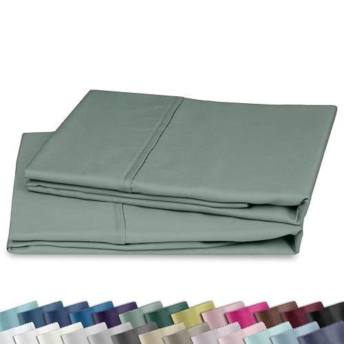 Image of California Design Den King Size Pillowcase Set - 400 Thread Count, 100% Cotton Sateen, Set of 2 Pillow Covers, Soft and Breathable - Sage Green