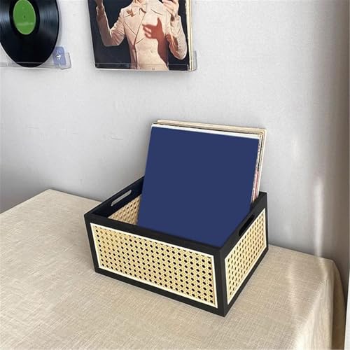 Caja de discos vinilo y estante de almacenamiento de madera tejida para CD y libros 5