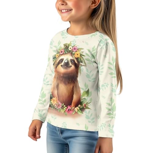 Image of Girls Cartoon Print Long Sleeve Graphic Tee Casual Crew Neck T-Shirts for 3-16 Years Little Girls