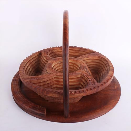 DDMDBYHRY Handmade Wood Carving Fruit Plate Wooden Collapsible Fruit Basket Unique Foldable Walnut Basket for Fruit, Bread and Nuts 11 DDMDBYHRY Handmade Wood Carving Fruit Plate Wooden Collapsible Fruit Basket Unique Foldable Walnut Basket for Fruit, Bread and Nuts 11