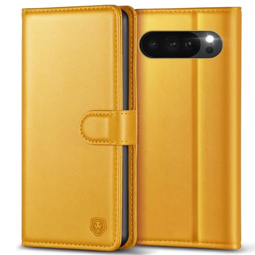 Coque Google Pixel 10 Pro Kuafcase jaune avec 4 porte-cartes et fermeture magnétique