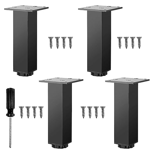 JReHuiG 4 Piezas Patas Regulables para Muebles, Patas para Muebles Baño Cocina Metal, Patas Metalicas Regulables para Mesas, Patas Escritorio Regulables Negras para Muebles, con Tornillos