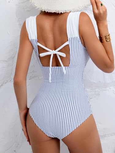 Image of B2prity Womens One Piece Swimsuit Retro Square Neck Tummy Control Bathing Suits Ruched Modest Full Coverage Swimwear