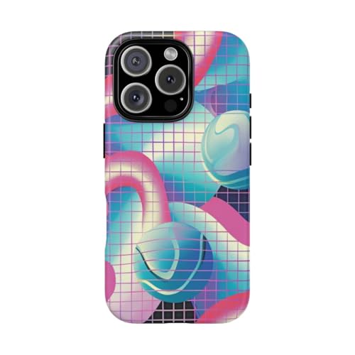 Coque iPhone 16 Pro motif géométrique abstrait 3D rose rigide mate