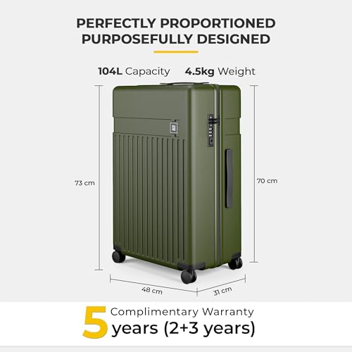 Image of EUME Overnighter 16 inch and Classic Check - in Large 75 Cm Luggage Trolley Bags for Travel - Set of 2 (Olive Green) | Polycarbonate (PC) 8 Hinomoto Wheels Suitcase | Trolley Bags | Luggage Trolley