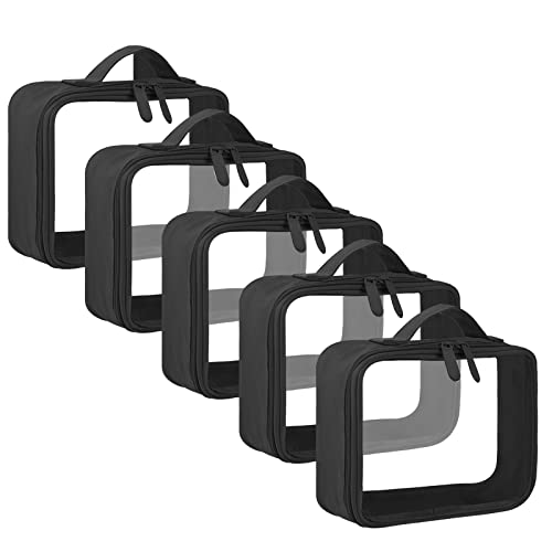 Anrui Clear Makeup Bags For Women, Tsa Approved Toiletry Bag With Handle Strap, Clear Toiletry Bag, Quart-Sized Bag Clear Cosmetic Bags For Travel, 5 Black(Same Size) #TOP25