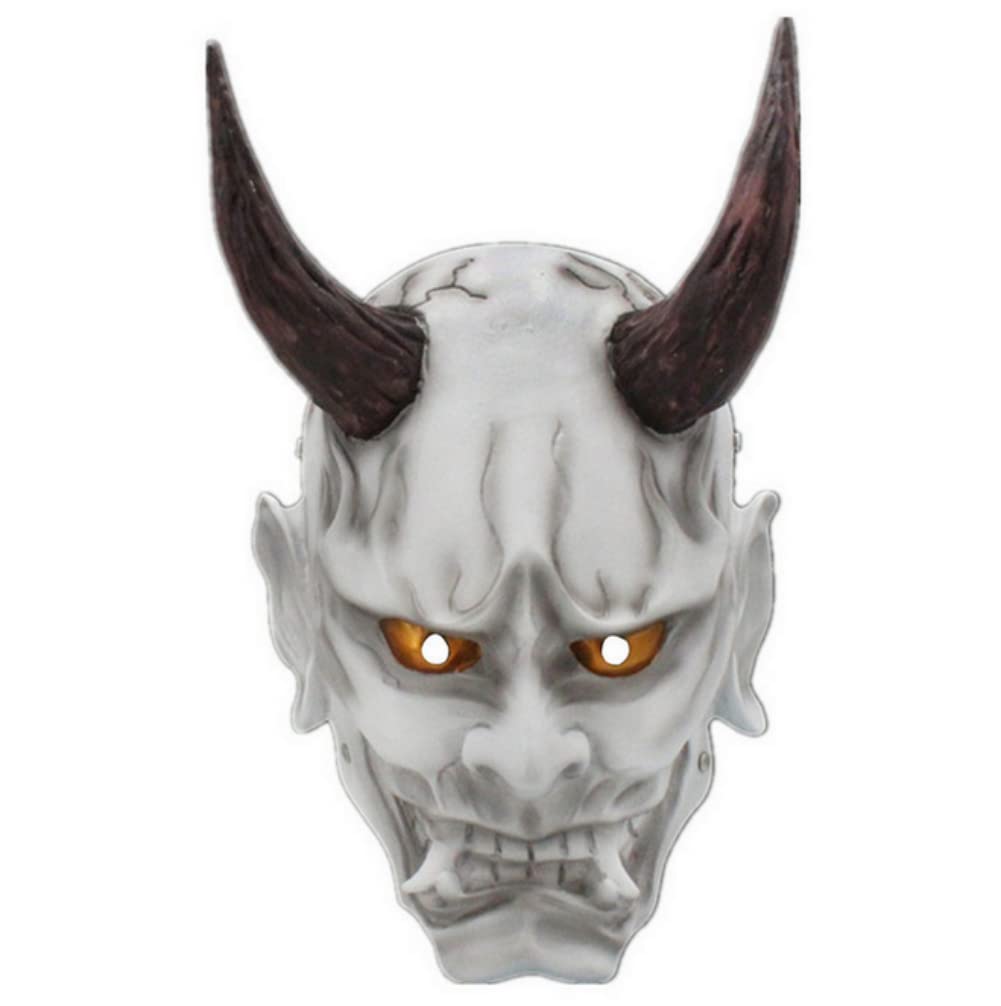 Anso White Halloween Japanese Hannya Demon Oni Samurai Horn Noh Kabuki Prajna Devil Mask Resin (White)