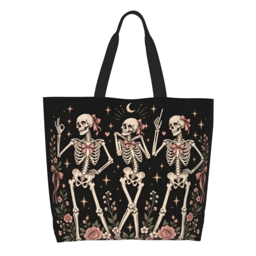 OLUSENMO Three Funny Skeletons Tote Bag Women’s 30L Large Capacity Durable Lightweight Stylish Shoulder Handbag for Beach, Shopping, Travel, Work, Gym