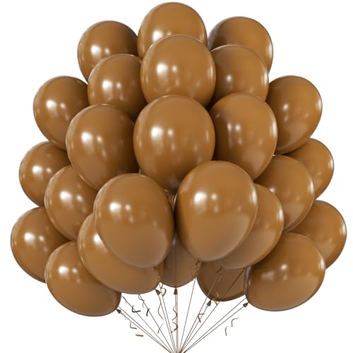 Image of KALOR 10 Inch Retro Khaki Balloons, 100 Pcs Latex Helium Balloons for Kid's Birthday Party Baby Shower Wedding Graduation Graduation Party Decorations