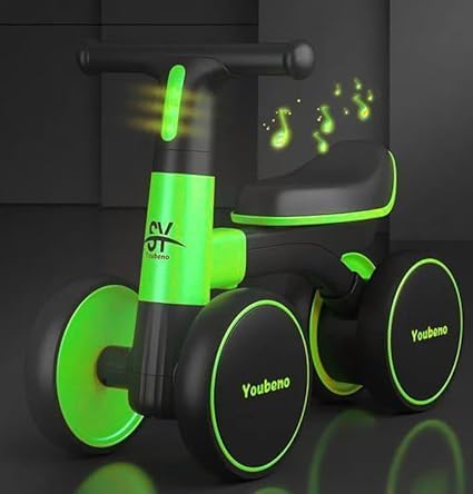 Image of Baby Balance Ride-On Bike ? Toddler Push Walker with Music, LED Lights, Non-Pedal 4-Wheel Baby Bike for 1-5 Year Old Boys & Girls ? Safe Sturdy Design, Indoor & Outdoor Use (KB-167 : Green)