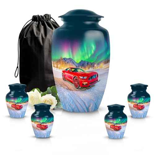 Image of Car Urn - Unique Urn for Human Ashes - Combo 3 - Large with 3 Inch Pack of 4 - Funeral for Adult - Tiny Urns for Adult Human - Decorative Urns for Mom & Dad