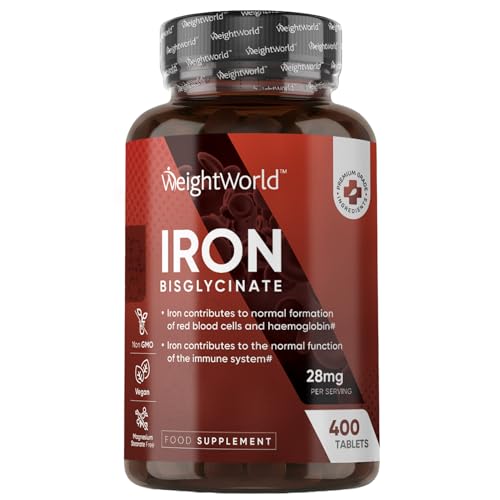 Iron Supplements for Women & Men - 28mg - 400 Tablets (6+ Months Supply) - Highly Bioavailable Ferrous Bisglycinate Form - Non-GMO & Vegan Iron Tablets High Strength - Gentle Formulation
