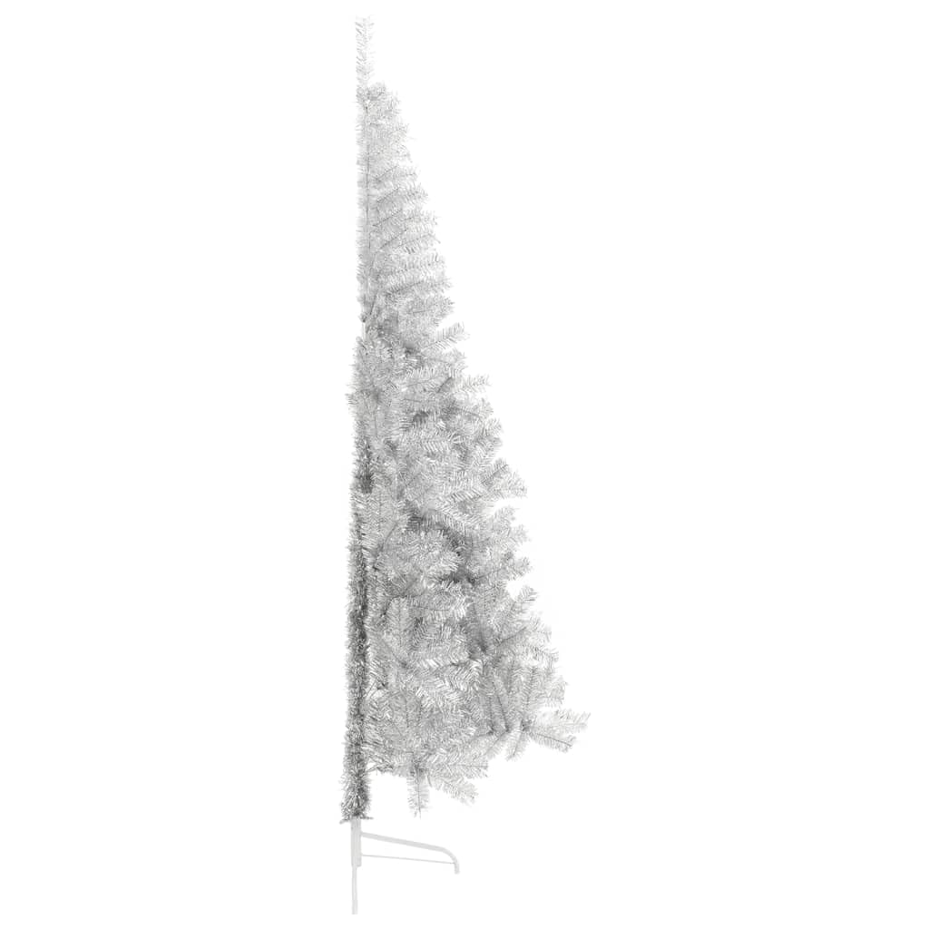 Árbol de Navidad artificial de 240 cm plateado con soporte de acero, mitad árbol de Navidad de PET para la pared como decoración que ahorra espacio