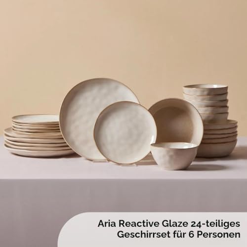 Karaca Aria - Geschirrset 6 Personen Steingut, Teller Set 24 Teilig mit Servierplatte, Müslischalen, Frühstücksteller, Pasta Teller Tief… – Ansicht 4