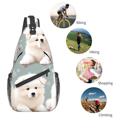 Mochila tipo bandolera deportiva con patrón de perros blancos miniatura 6