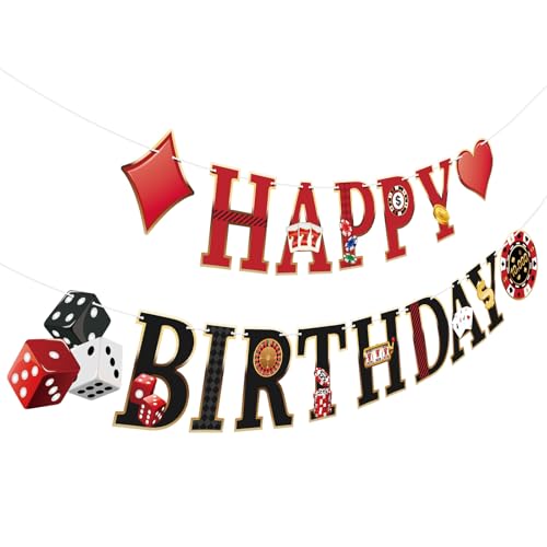 Image of Hooqict Casino Theme Party Decorations Happy Birthday Banner Casino Party Banner Garland for Las Vegas Poker Night Birthday Party Decorations