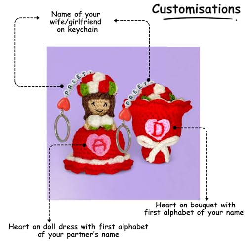 Image of Personalized Name Handmade Crochet Reversible Doll Bouquet Keychain For Backpack, Handbag, Purse | Gift for women Birthday, Anniversary, Valentine's day