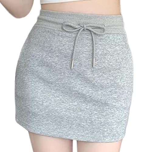 Women's Bodycon Mini Skirts Basic Drawstring Elastic High Waisted Stretch Pencil Short Skirts with Zipper Pockets