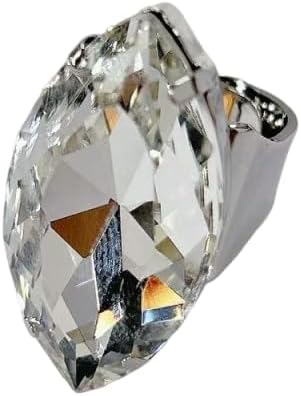 Exaggerated Marquise Shape Rhinestone Cocktail Statement Ring for Women Chunky Large Geometric Thick Crystal Gemstone Open Finger Rings Party Engagement Wedding Anniversary Prom Jewelry Accessories