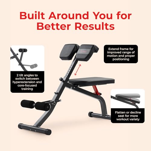 Image of Sunny Health & Fitness Multi-Function Roman Chair with Dip Station & Sit-Up Bench, Adjustable Heavy-Duty Strength Training Equipment for Glutes, Core & Lower Body Workouts, Hyperextension Machine for Home Gym