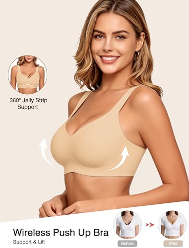 Image of Jelly Wireless Bras for Women No Underwire Push Up Seamless Full Coverage Bralettes Support Lift Everyday Bra