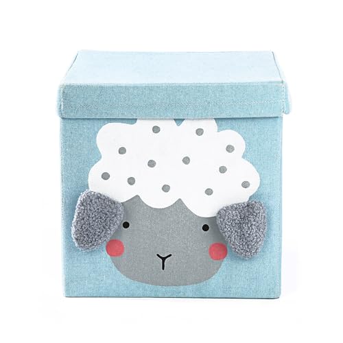 Image of House of Quirk Non-Woven Storage Bins With Lid, Foldable Clothing Storage Box Case With Handle For Toy, Books, Closet, Bedroom, Home (Blue Sheep)
