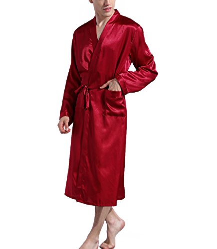 Men's Satin Kimono Robe Spa Bathrobes Loungewear Sleepwear Long Bathrobe Lightweight Silk Nightwear3
