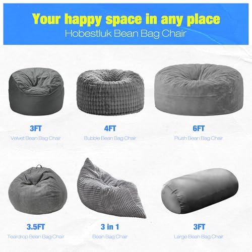 Image of Hobestluk 3FT Bean Bag Chair Large Beanbag with Removable Cover Adult Bean Bag Chair with Portable Handle Desgin for Living Room Bedroom (Grey, 3FT)
