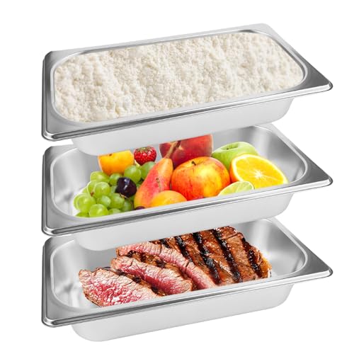 Panierschalen Set 3-teilig 32 5 x 17 5 x 6 5 cm Panierset für Koteletts Edelstahl GN Behälter 1/3 Rechteckig Panierstrasse für Schnitzel Fleisch Ideal zum Überziehen und Servieren von Speisen
